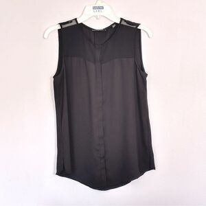 T Tahari Women’s Sheer Snap Button-Up Black Sleeveless Blouse Tank Size Small